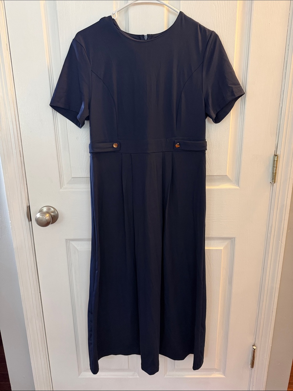 Source Unknown Navy Short-Sleeve Midi Dress with Waist Tabs
